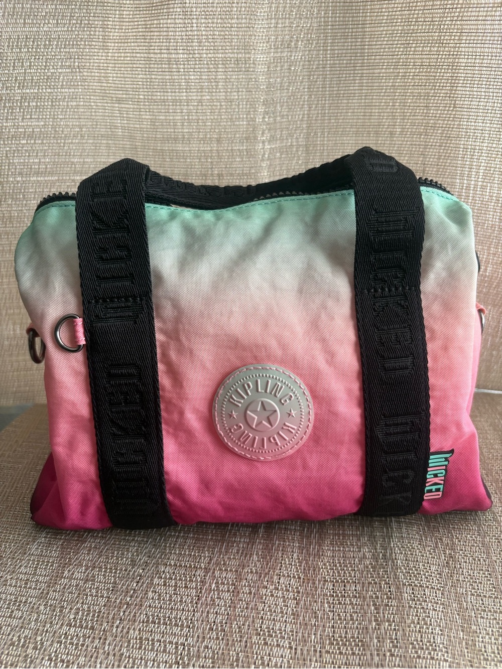 Rare Like New Kipling Wicked Ombre Multicolor Small Satchel Top Handle Strap